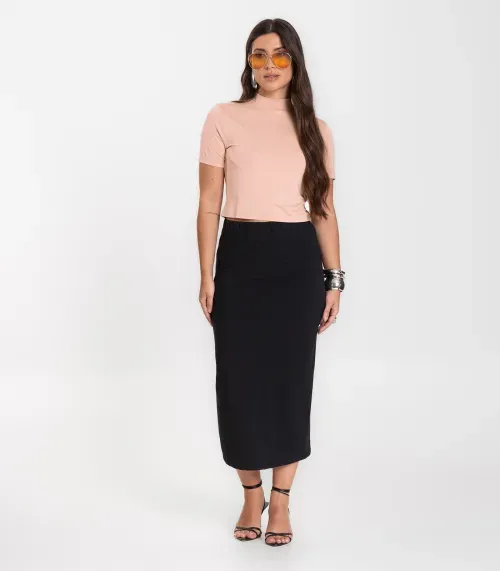 Saia Feminina Midi Infinita Cor Preto