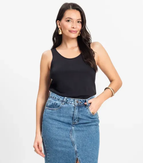 Regata Feminina Básica em Viscotorcion Rovitex Preto