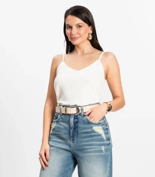 Blusa De Alça Feminina Ribana Canelada Rovitex Bege