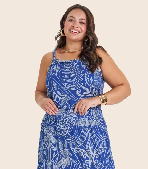 Blusa de Alça Plus Size Feminina Secret Glam Azul