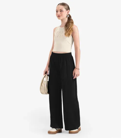 Calça Juvenil Wide Leg em Moletinho Basico Minty Preto
