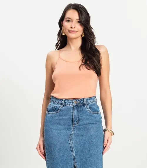 Blusa de Alça Feminina Viscotorcion Básica Rovitex Marrom