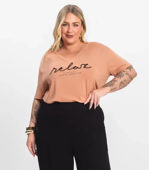 Blusa Feminina Manga Curta Secret Glam Marrom