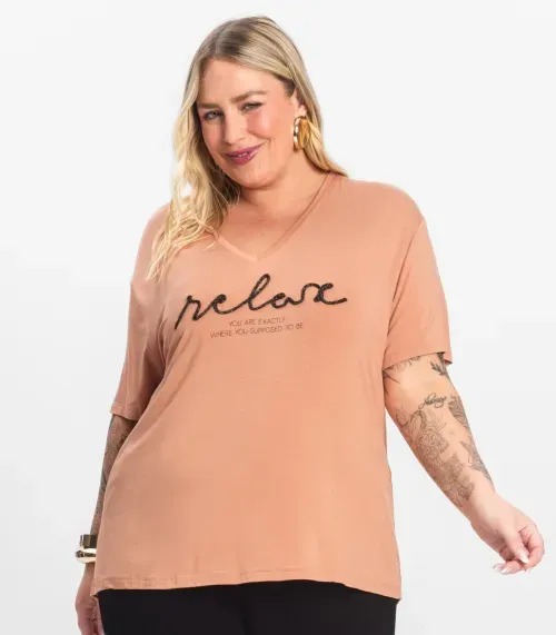 Blusa Feminina Manga Curta Secret Glam Marrom