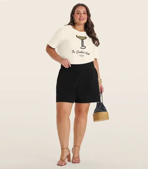 Camiseta Plus Size em Meia Malha Secret Glam Bege