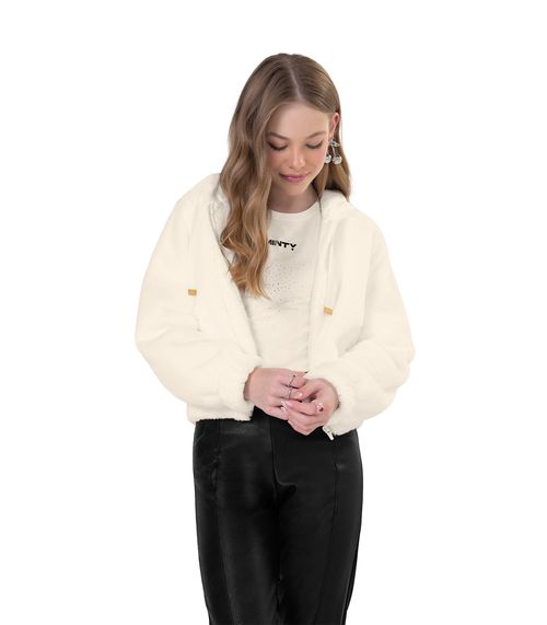 Jaqueta Juvenil Em Pelo Safira Com Capuz Minty Bege