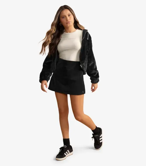 Jaqueta Juvenil Em Pelo Safira Com Capuz Minty Preto