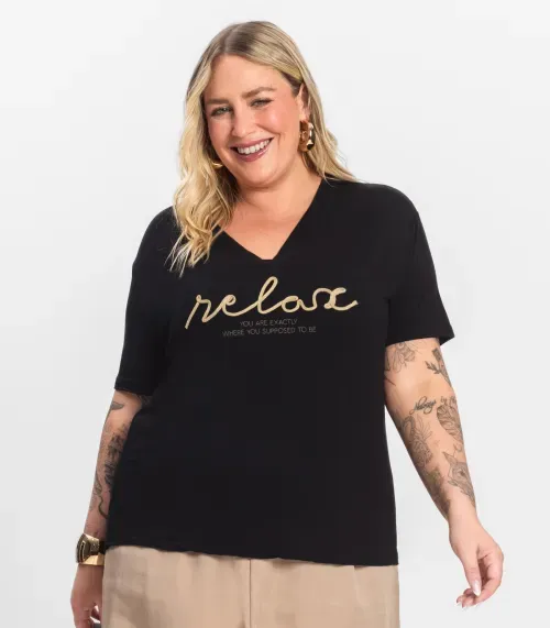 Blusa Feminina Manga Curta Secret Glam Preto