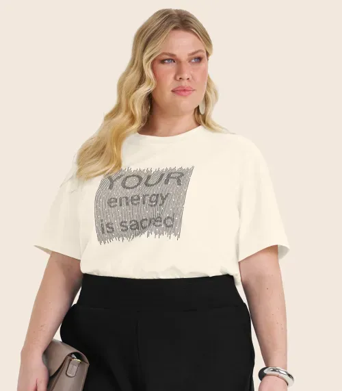 Camiseta Manga Curta Plus Size Secret Glam Bege