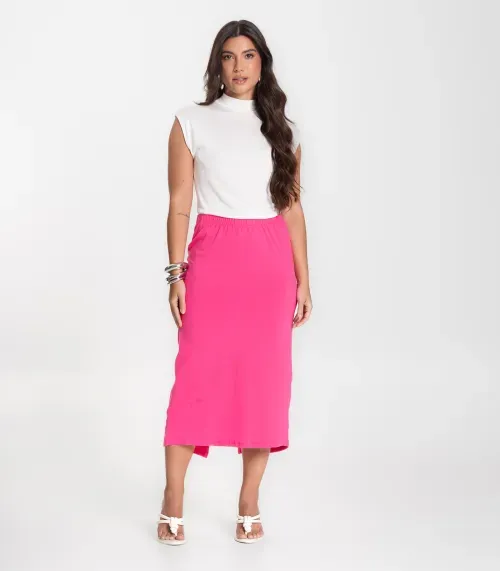 Saia Feminina Midi Infinita Cor Rosa