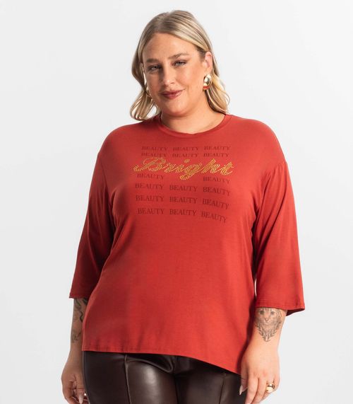 Blusa Feminina Plus Size Manga 3/4 Secret Glam Vermelho