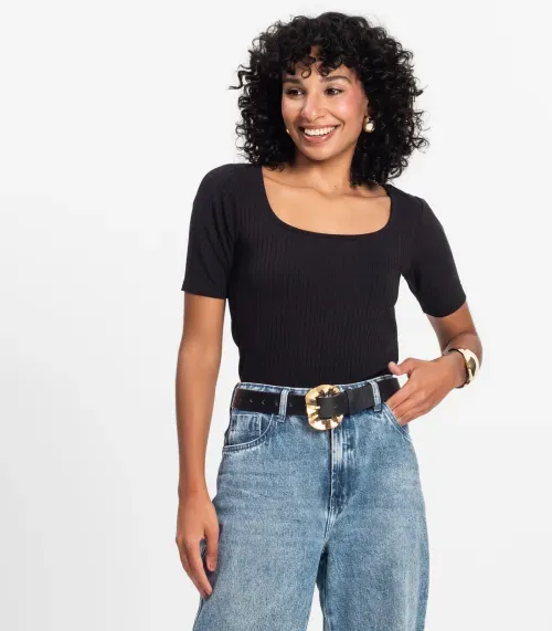 Blusa em Ribana Canelada Rovitex Preto