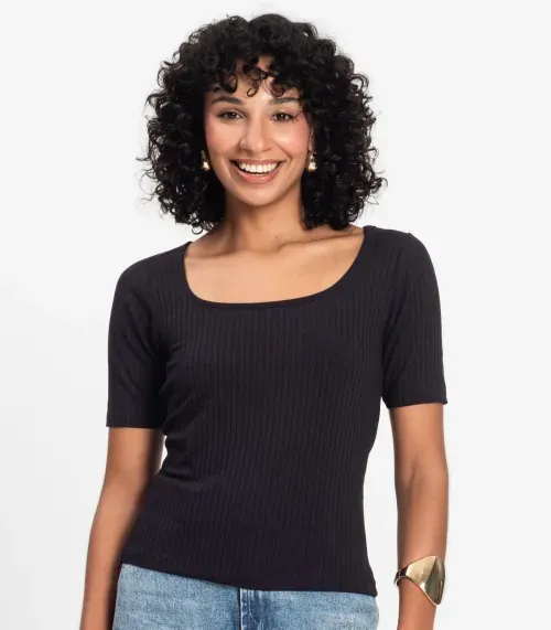 Blusa em Ribana Canelada Rovitex Preto