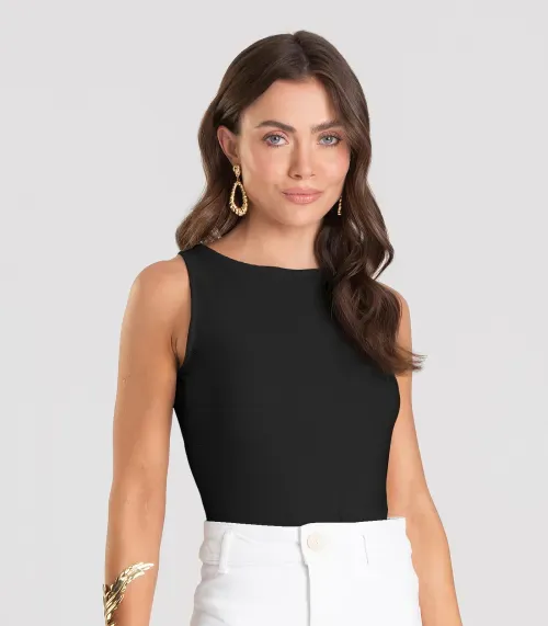 Body Feminino Canelado Dianna Preto