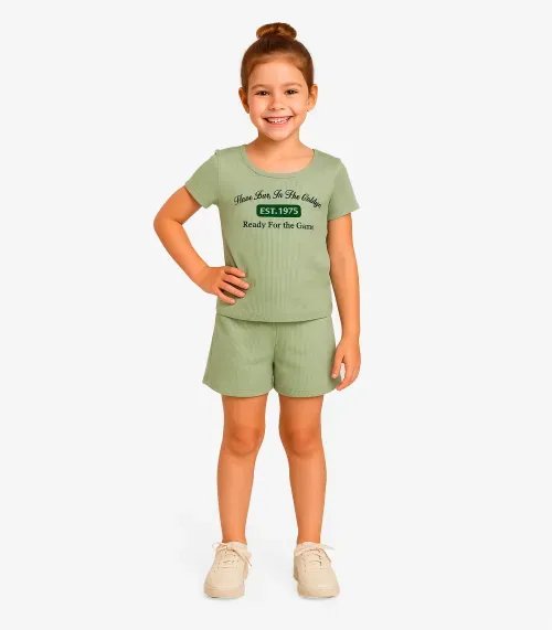 Conjunto Menina Infantil Blusa e Shorts Select Maca Verde