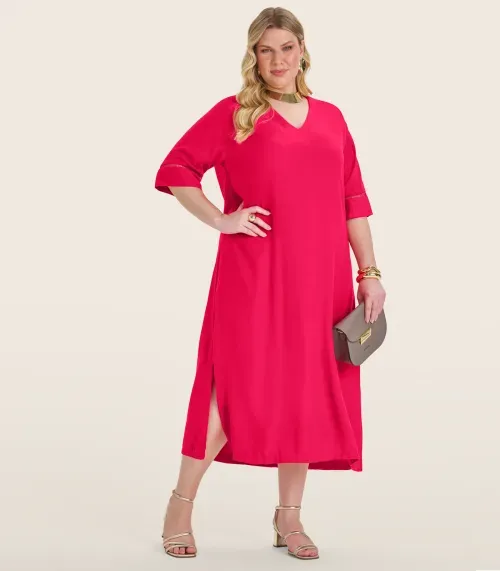 Vestido Manga Curta em Viscose Secret Glam Vermelho