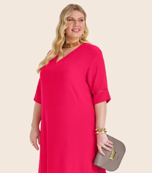 Vestido Manga Curta em Viscose Secret Glam Vermelho