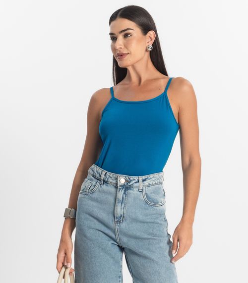 Blusa de Alça Feminina Viscotorcion Básica Rovitex Azul