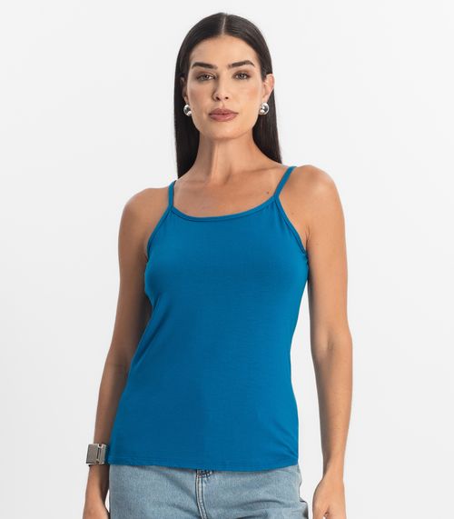 Blusa de Alça Feminina Viscotorcion Básica Rovitex Azul