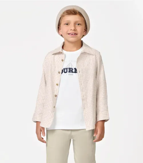 Camisa Infantil Masculina Manga Longa Trick Nick Bege