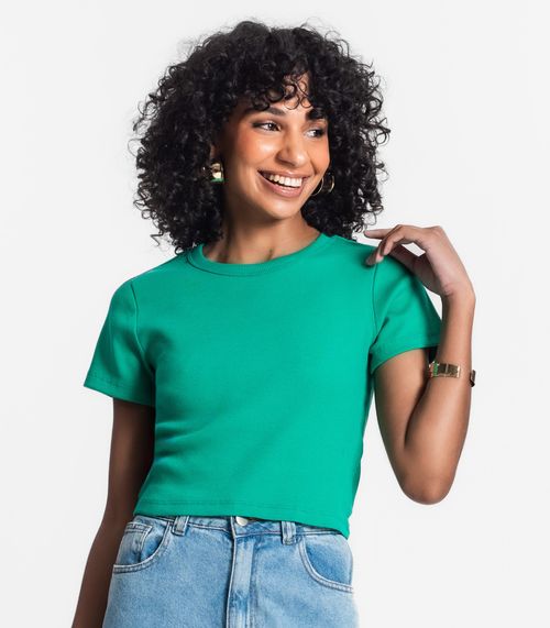 Blusa Cropped Ribana Básica Rovitex Verde