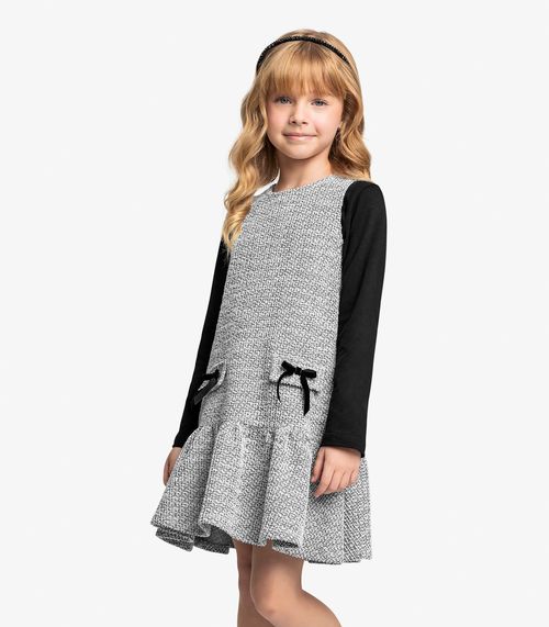 Conjunto Vestido Com Blusa em Tweed Trick Nick Preto