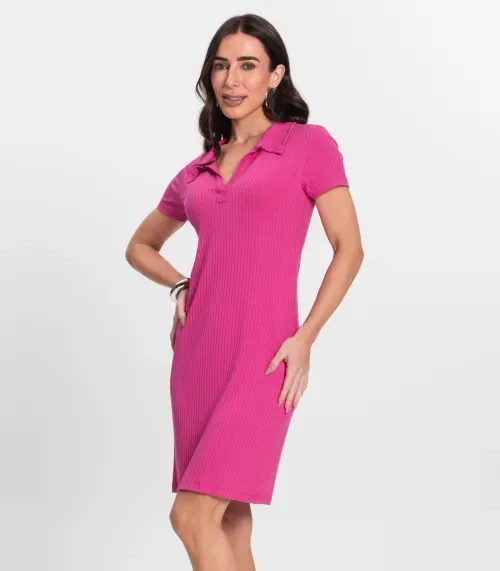 Vestido De Ribana Canelado Feminino Endless Rosa