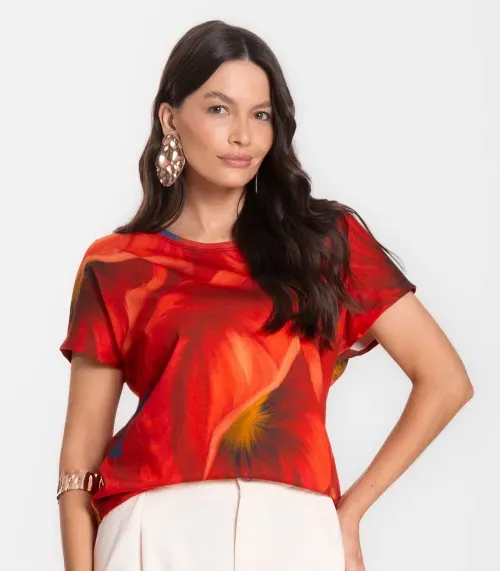 Blusa Feminina Estampada Rovitex Laranja