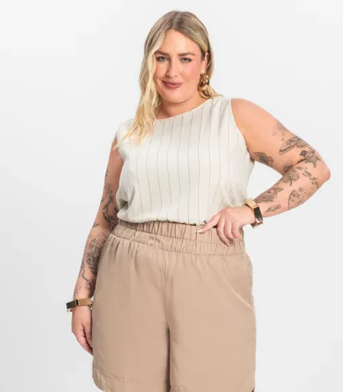 Regata Feminina Plus Size em Visco Secret Glam Bege