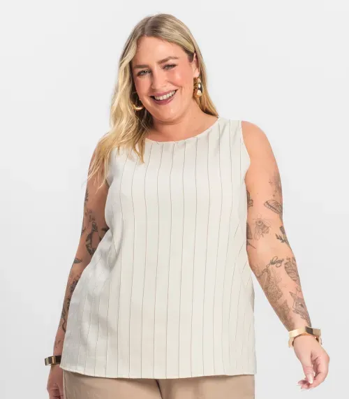 Regata Feminina Plus Size em Visco Secret Glam Bege