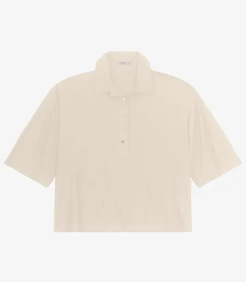 Blusa Manga Curta Plus Size Secret Glam Bege