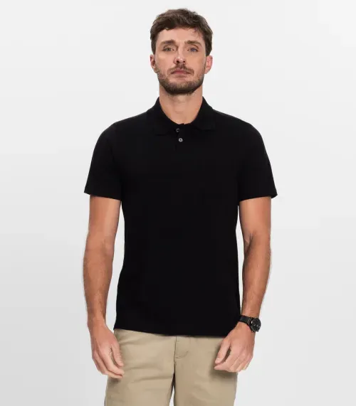 Polo Masculina Com Bolso Cotton Leve Diametro Preto