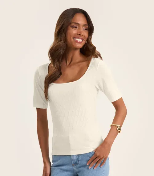 Blusa em Ribana Canelada Rovitex Bege