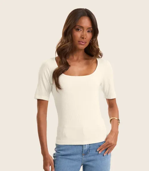 Blusa em Ribana Canelada Rovitex Bege
