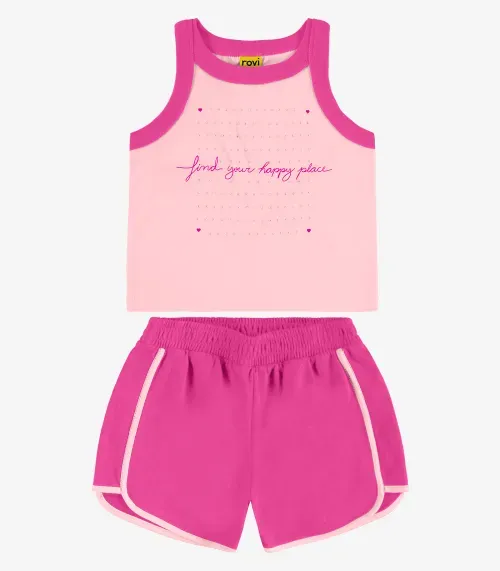Conjunto Regata com Shorts Rovi Kids Rosa
