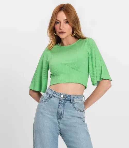 Blusa De Ribana Canelada Feminina Endless Verde