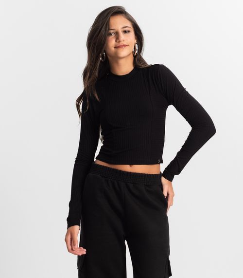 Blusa Cropped Juvenil Feminina Gola Alta Minty Preto