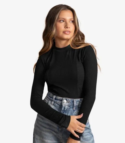 Blusa Cropped Juvenil Feminina Gola Alta Minty Preto