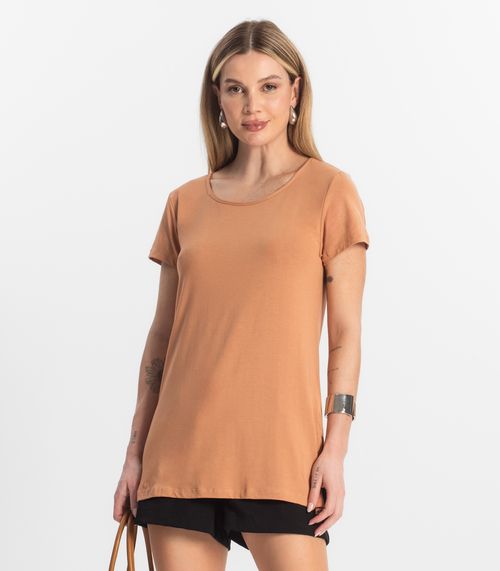 Blusa Básica Alongada Feminina Rovitex Marrom