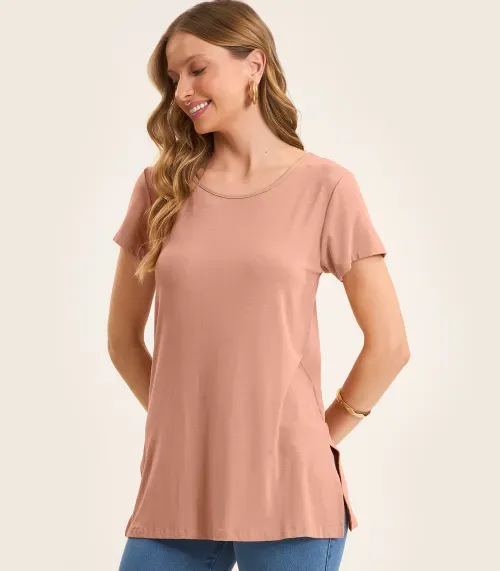 Blusa Básica Alongada Feminina Rovitex Marrom