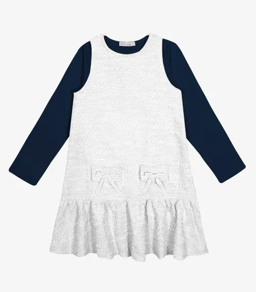 Conjunto Vestido Com Blusa em Tweed Trick Nick Branco