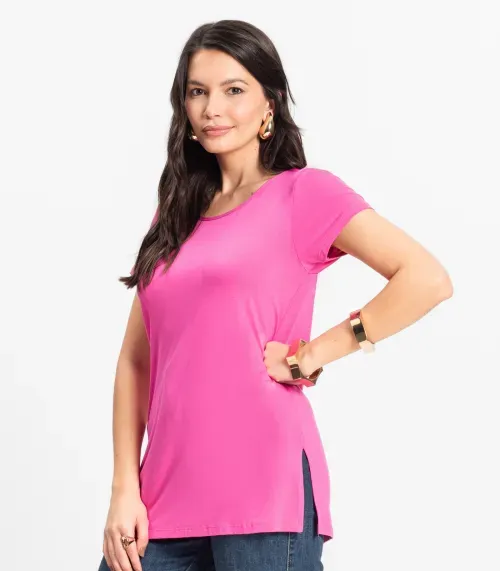 Blusa Básica Alongada Feminina Rovitex Rosa