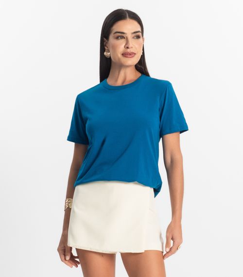 Blusa Básica Feminina Meia Malha Rovitex Azul