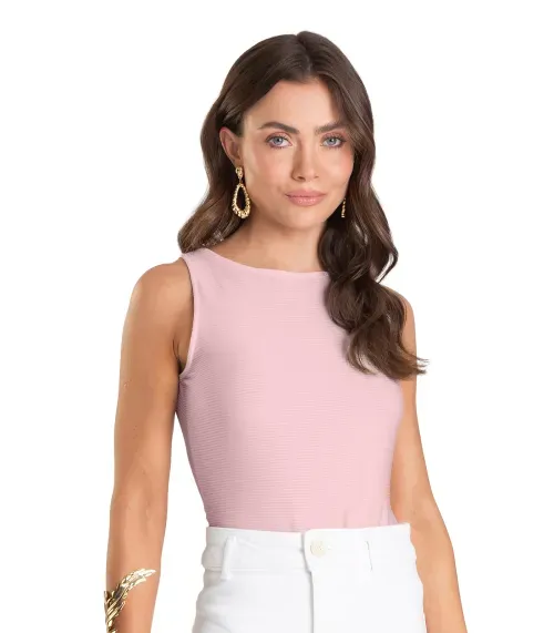 Body Feminino Canelado Dianna Rosa