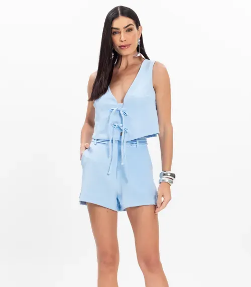 Conjunto Feminino Curto Em Alfaiataria Select Azul