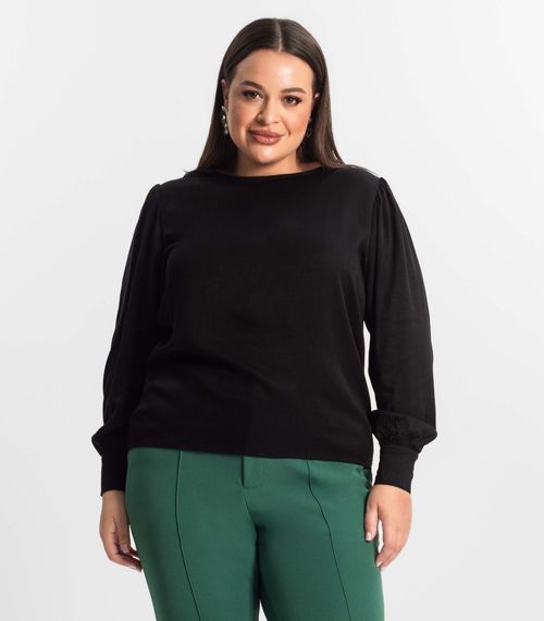 Blusa Plus Size Feminina Manga Longa Secret Glam Preto