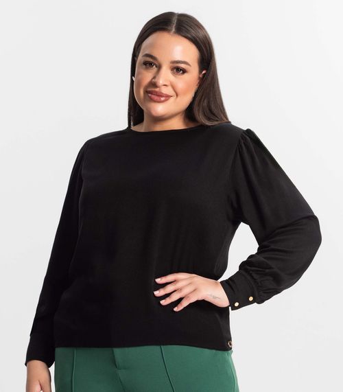 Blusa Plus Size Feminina Manga Longa Secret Glam Preto