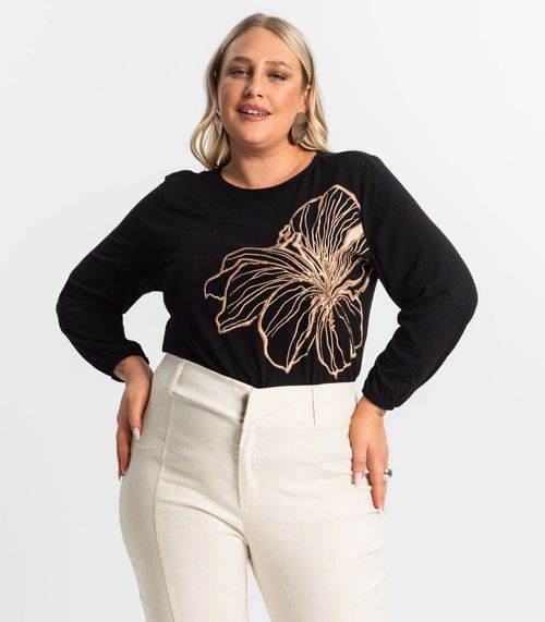 Blusa Feminina Plus Size Manga 7/8 Secret Glam Preto