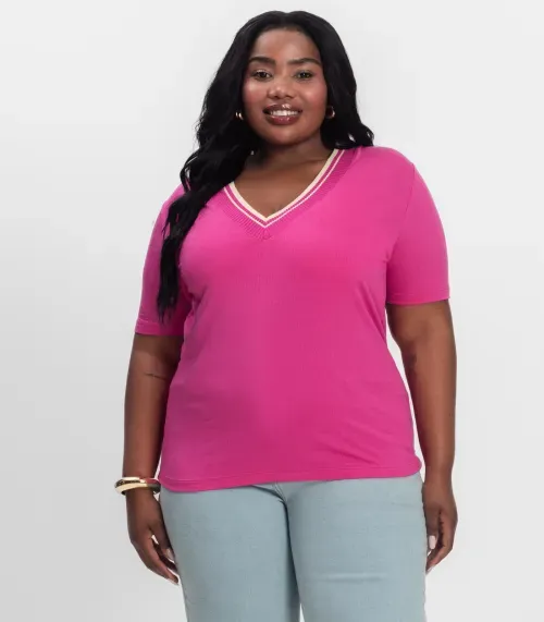Blusa Manga Curta Pluz Size Secret Glam Rosa