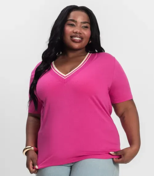 Blusa Manga Curta Pluz Size Secret Glam Rosa